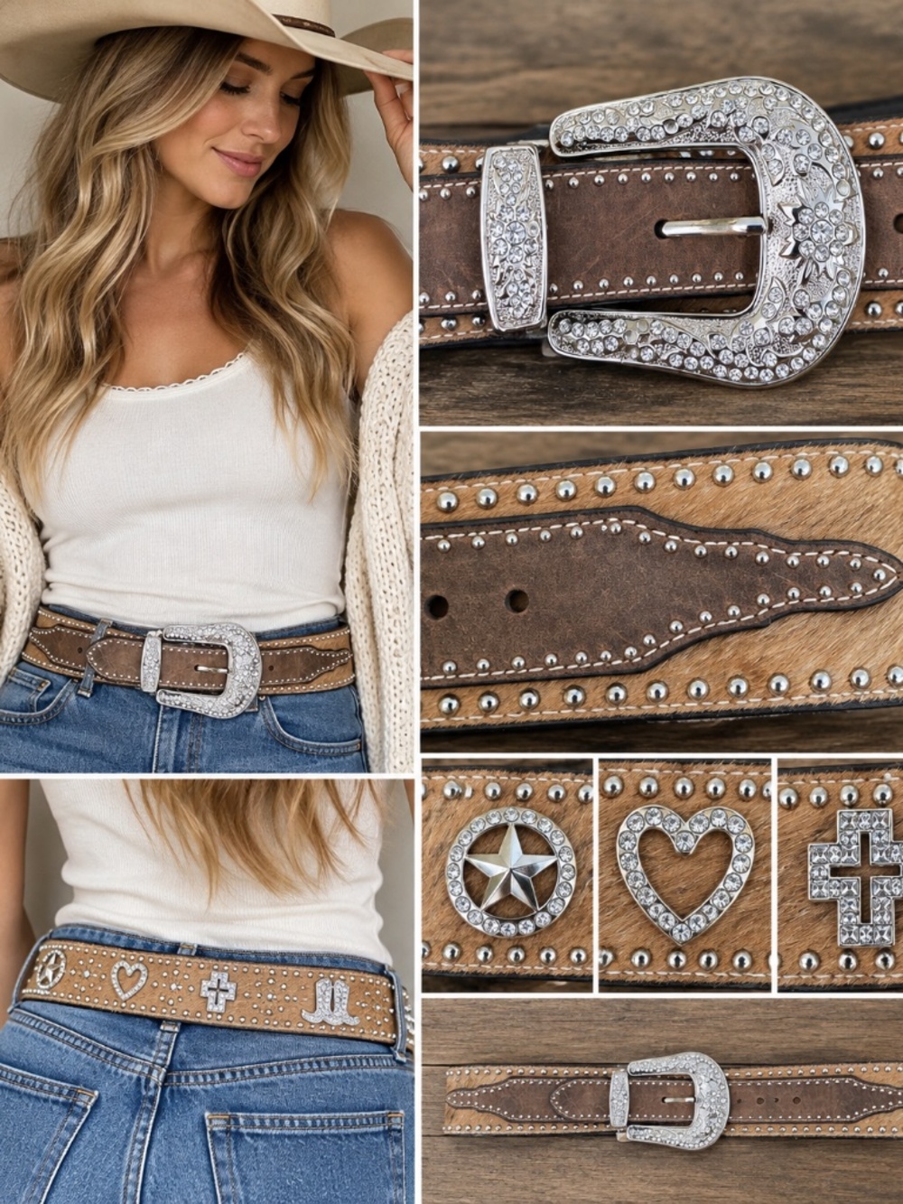 Western Cowhide Rhinestone Western cowgirl belt y2k